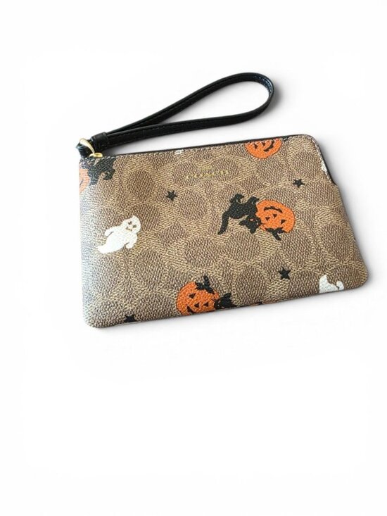 Coach Handbags - COACH Halloween Corner Zip Wristlet Signature Canvas Ghost Cat Pumpkin Bag NWT